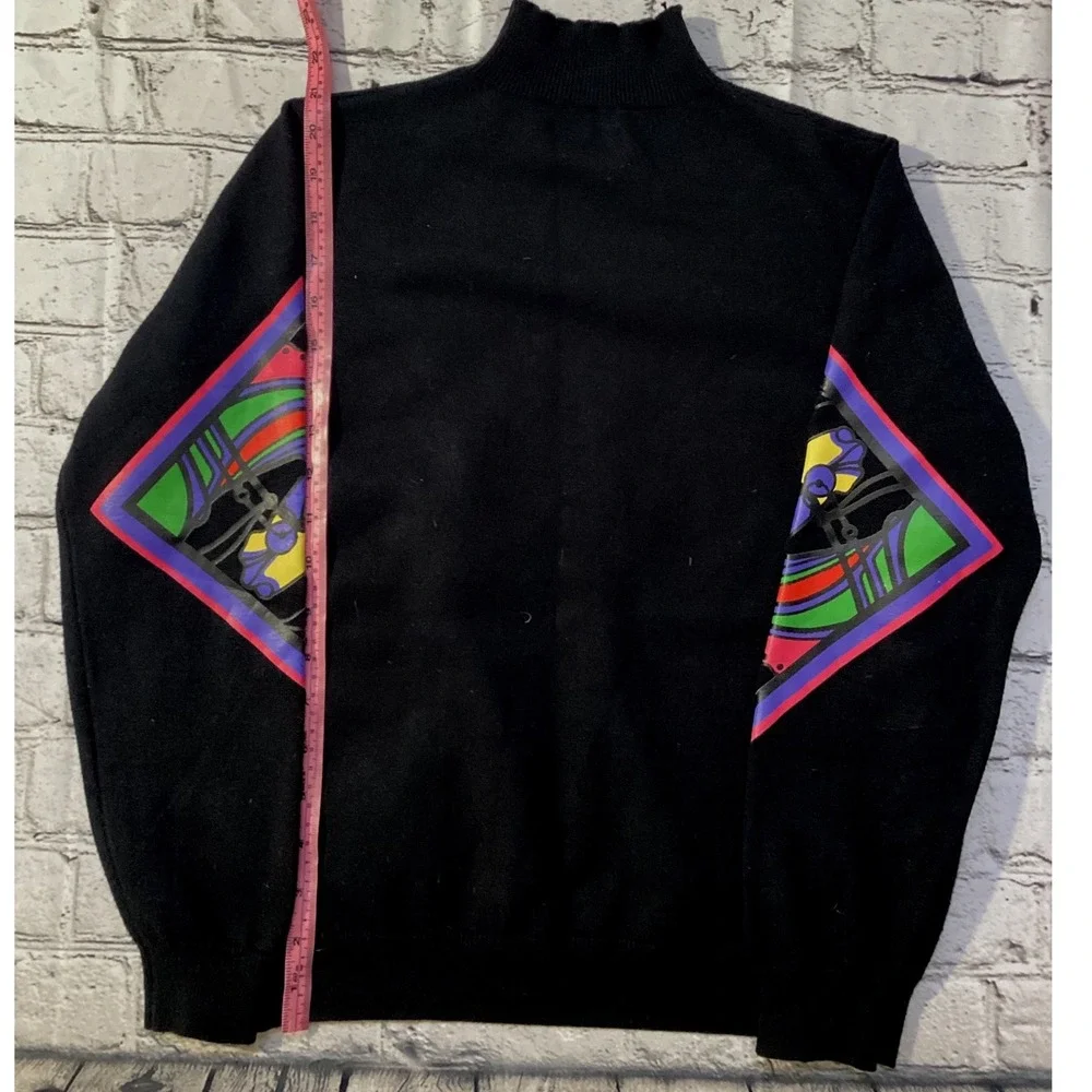 Hardy Amies Vintage Abstract Horse Graphic Mock Neck Sweater Black Multi Color - Picture 3 of 4